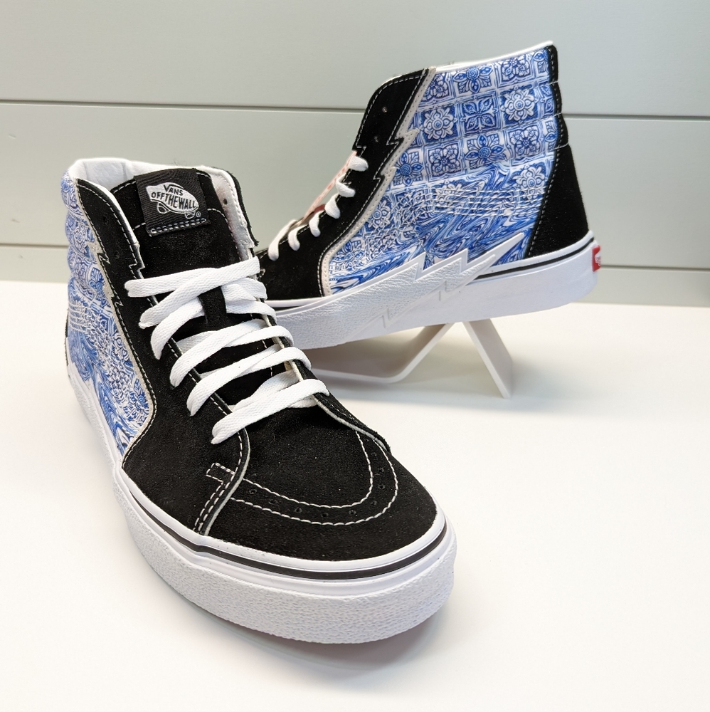 Vans SK8-Hi Bolt Liquify Black Blue Casual Fashion High top shoes size Men's 10